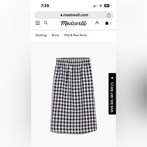 Madewell smocked waist gingham midi skirt with pockets